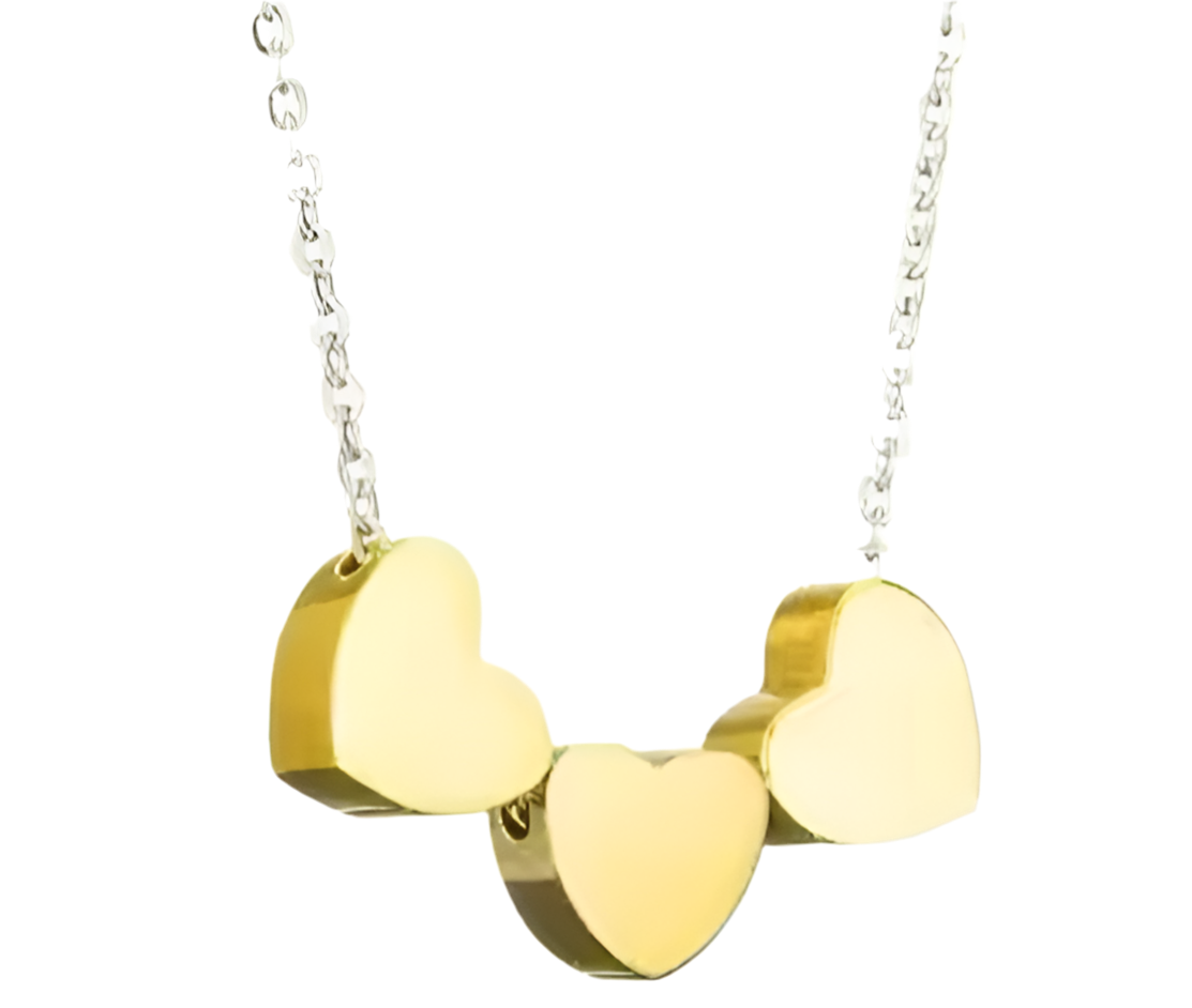 Silver Chain 3 Gold Heart Necklace