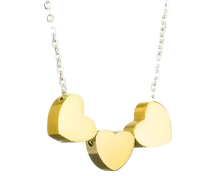 Silver Chain 3 Gold Heart Necklace