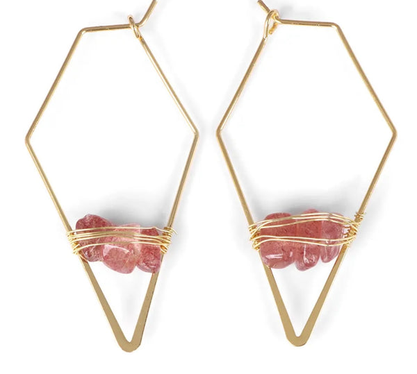 Strawberry Quartz Rhombus Earrings