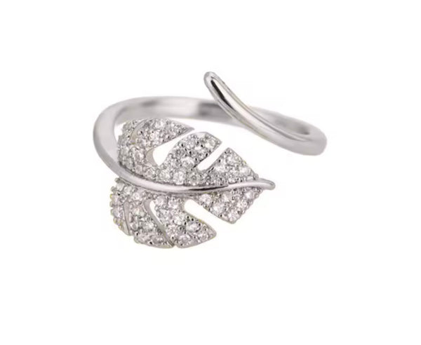 Adjustable Leaf Sparkle Ring