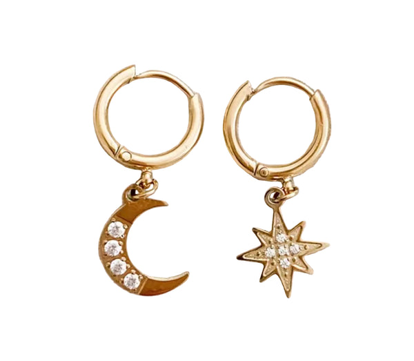 Moon and Star Hoop Earrings