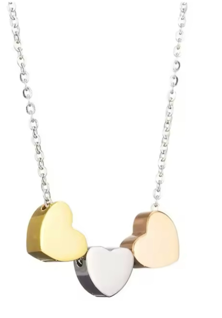 Silver Chain 3 TRI Heart Necklace