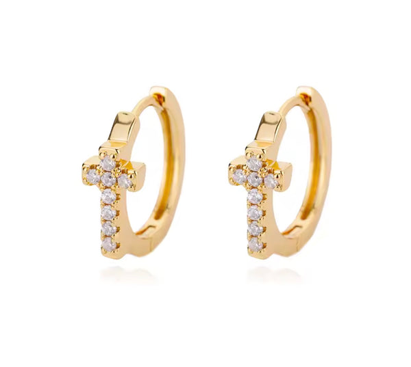 Sparkle Cross Hoop Earrings