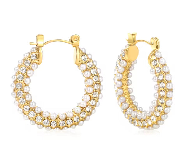 Pearl Stone Hoop Earrings