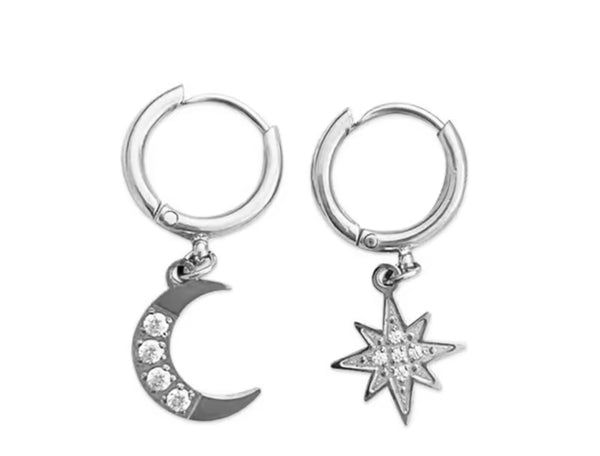 Moon and Star Hoop Earrings