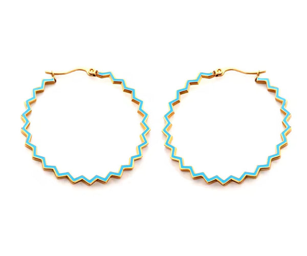 Teal Zig Zag Hoop Earring