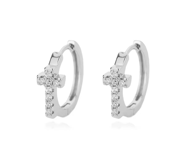Sparkle Cross Hoop Earrings