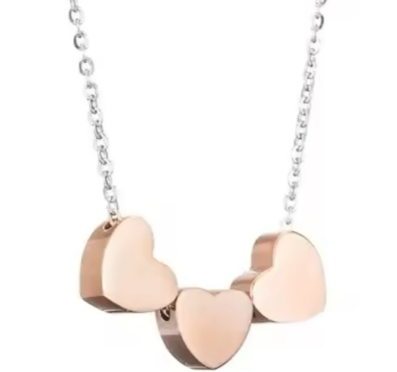 Silver Chain 3 Rose Gold Heart Necklace