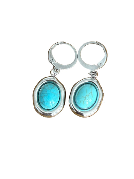 Teal Stone Hoop Earrings
