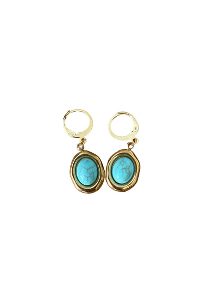 Teal Stone Hoop Earrings