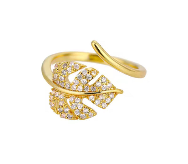 Adjustable Leaf Sparkle Ring